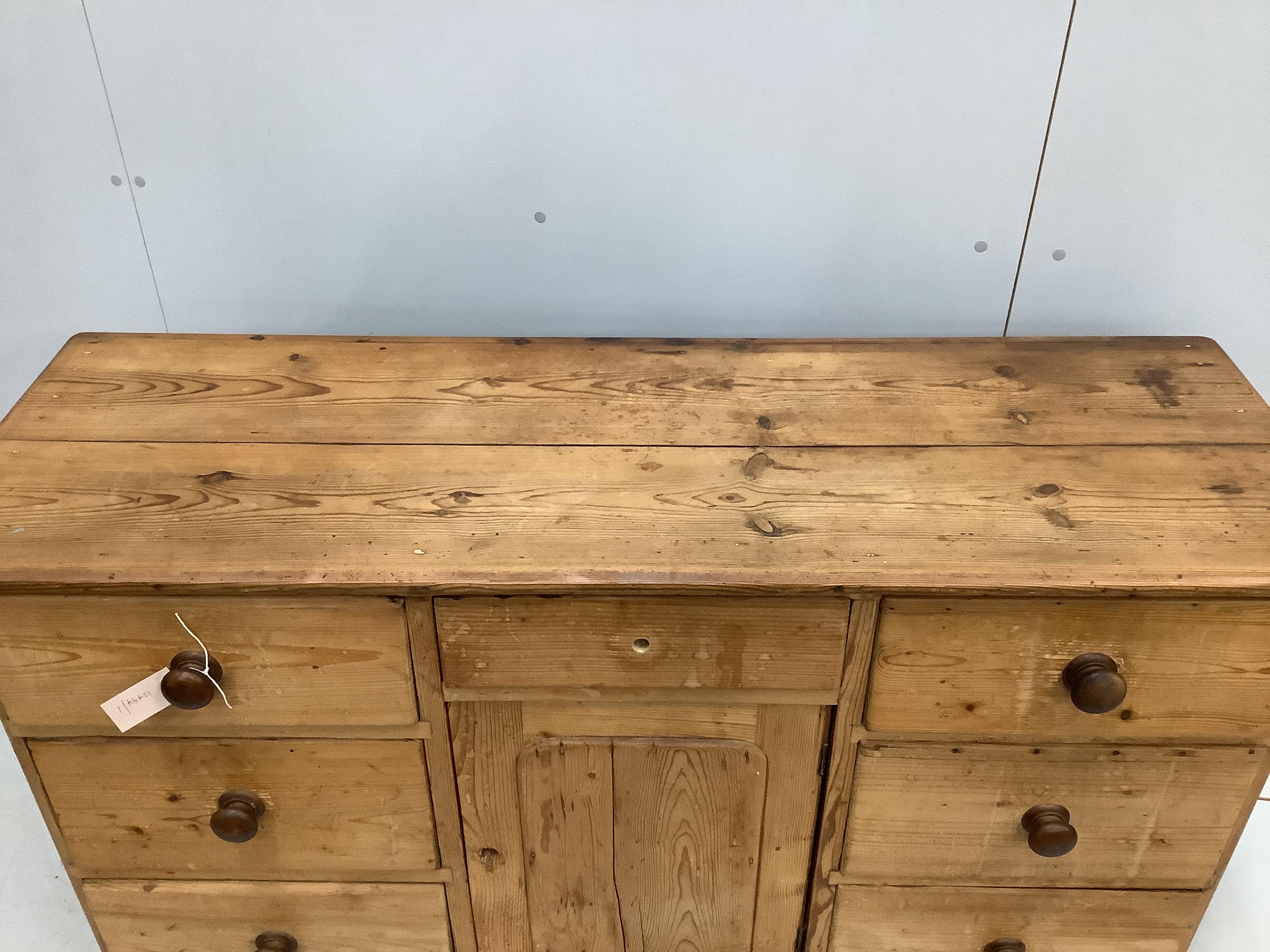 A Victorian pine low dresser, width 137cm, depth 45cm, height 84cm